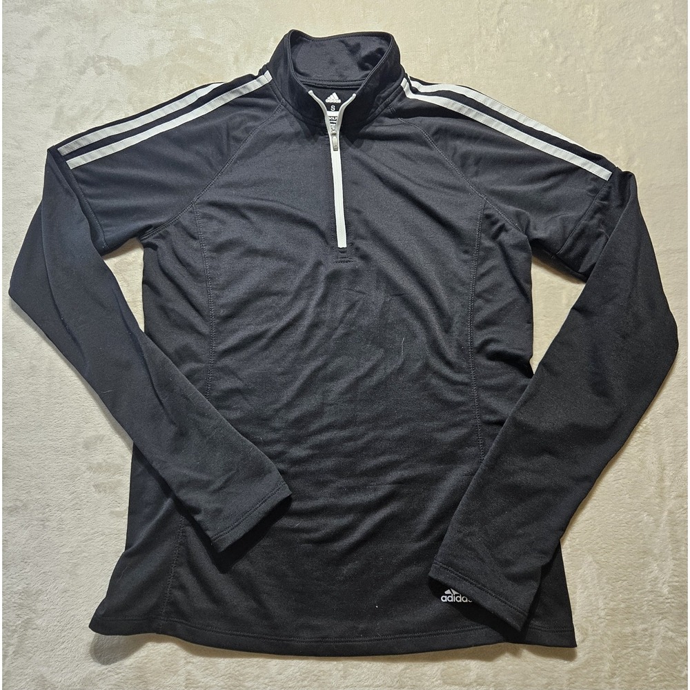 Adidas Golf Women's Quarter Zip Pullover‎ Black White 3 Stripe Size S